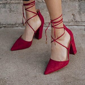Lulu's Luna Wine Suede Lace-up Heels